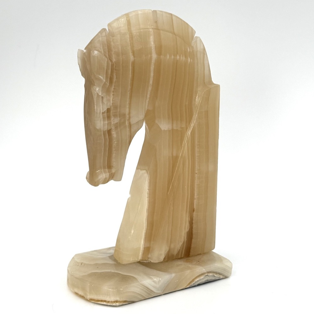 Vintage Carved Onyx Horse Head Sculpture Stone Equestrian Figurine Bookend 7in